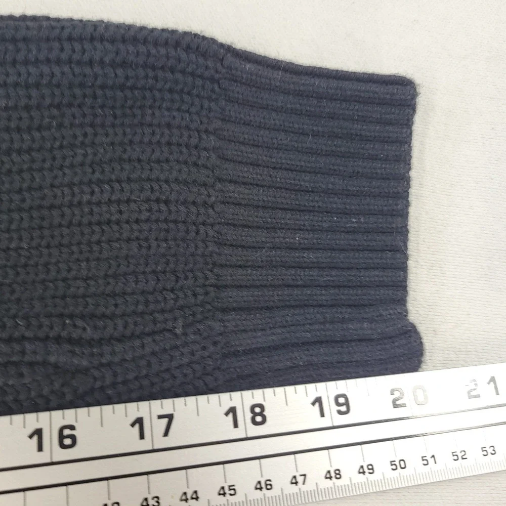Duluth Trading Co Henley Sweater Mens L Navy Blue Ribbed Wool Blend‎ Elbow Patch